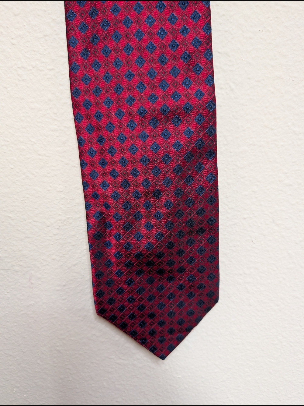Equestrian Firenze Tie Red Navy Diamond Jacquard 100% Silk Made in Italy